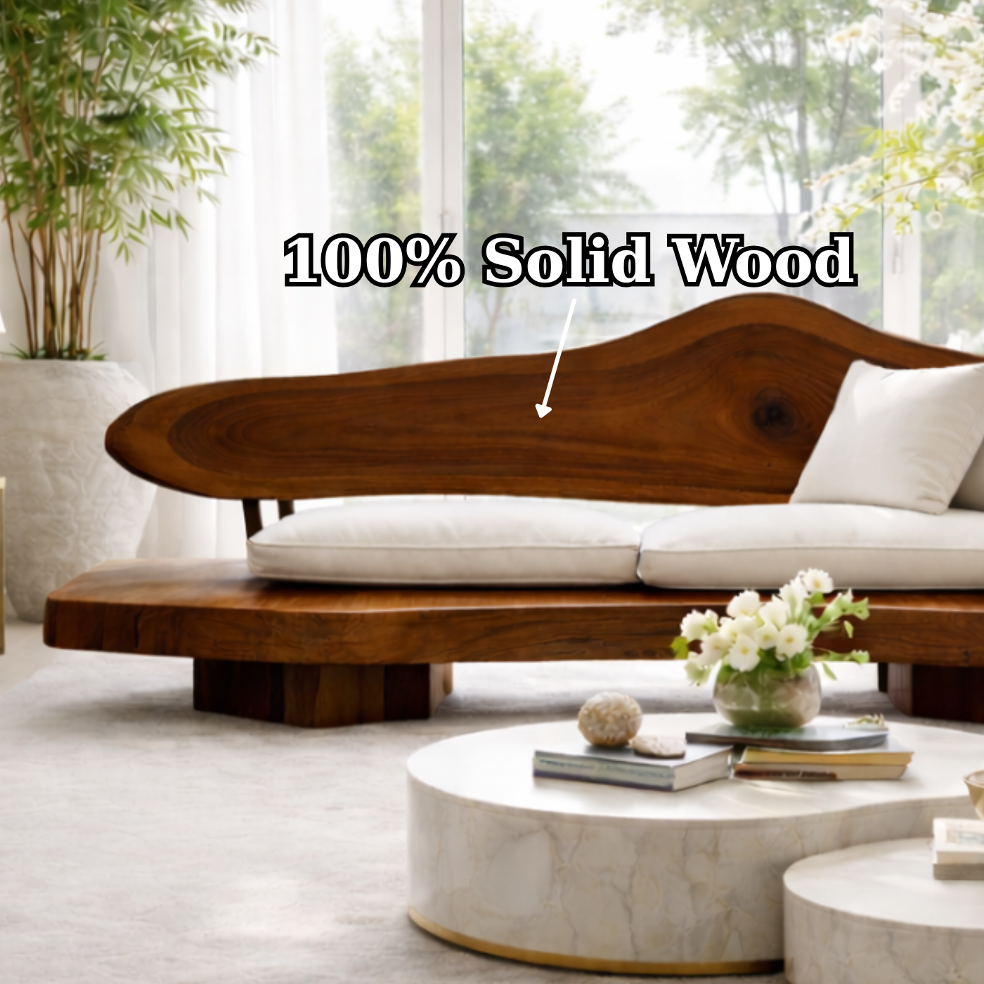 Solid Wood Sculptural Sofa Organic Modern Style