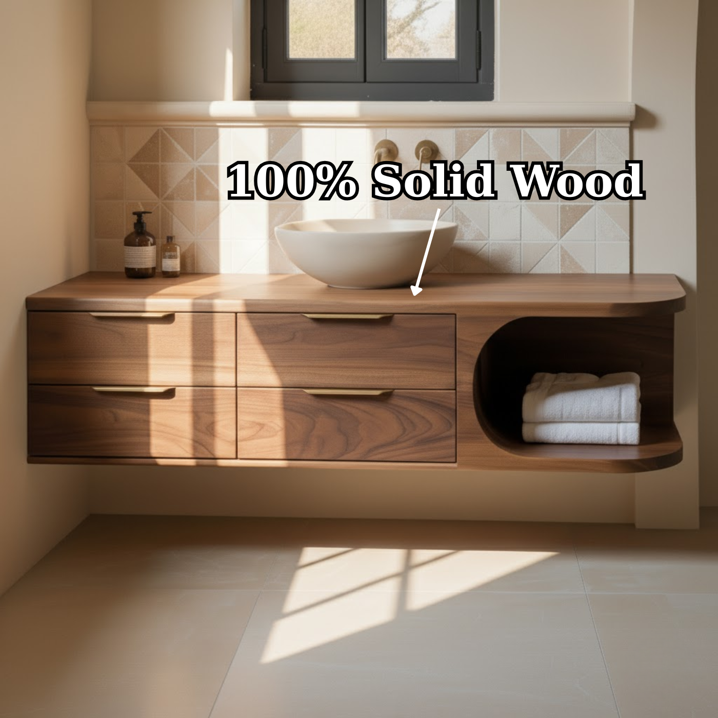 Modern Floating Solid Wood Bathroom Vanity for Minimalist Interiors
