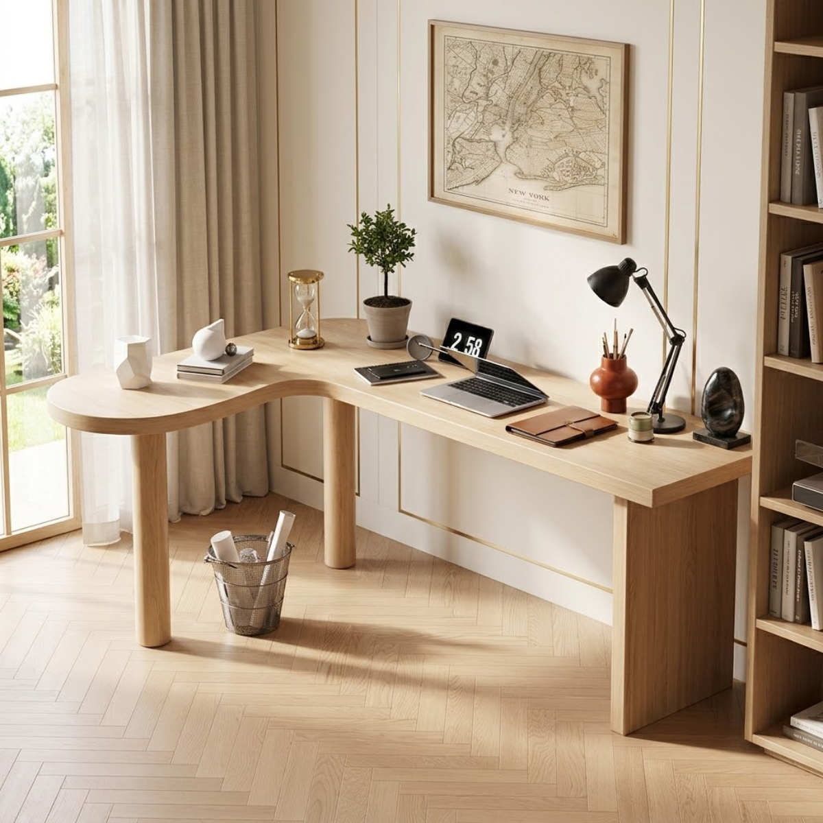 Modern Curved Work Desk with Spacious Workspace for Home Office