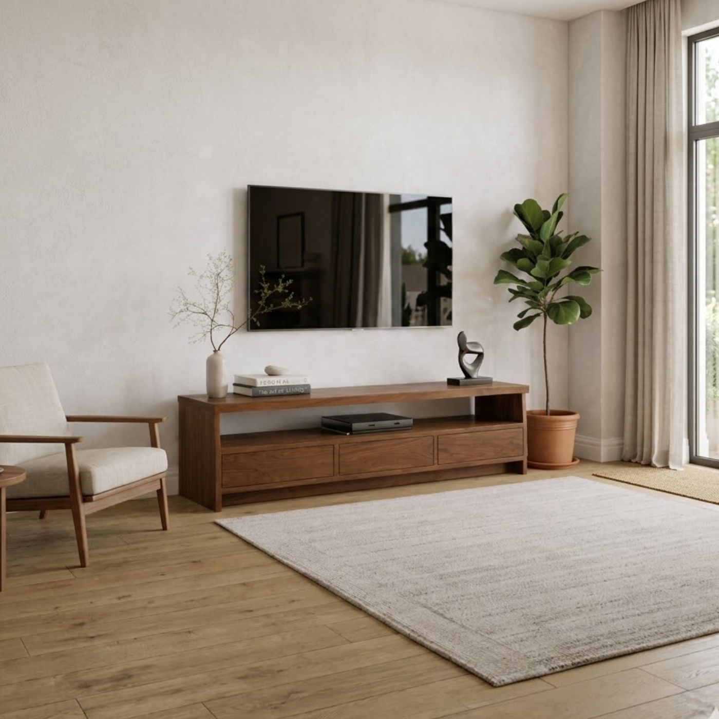 Solid Wood TV Stand with Drawers and Open Shelf for Contemporary Homes
