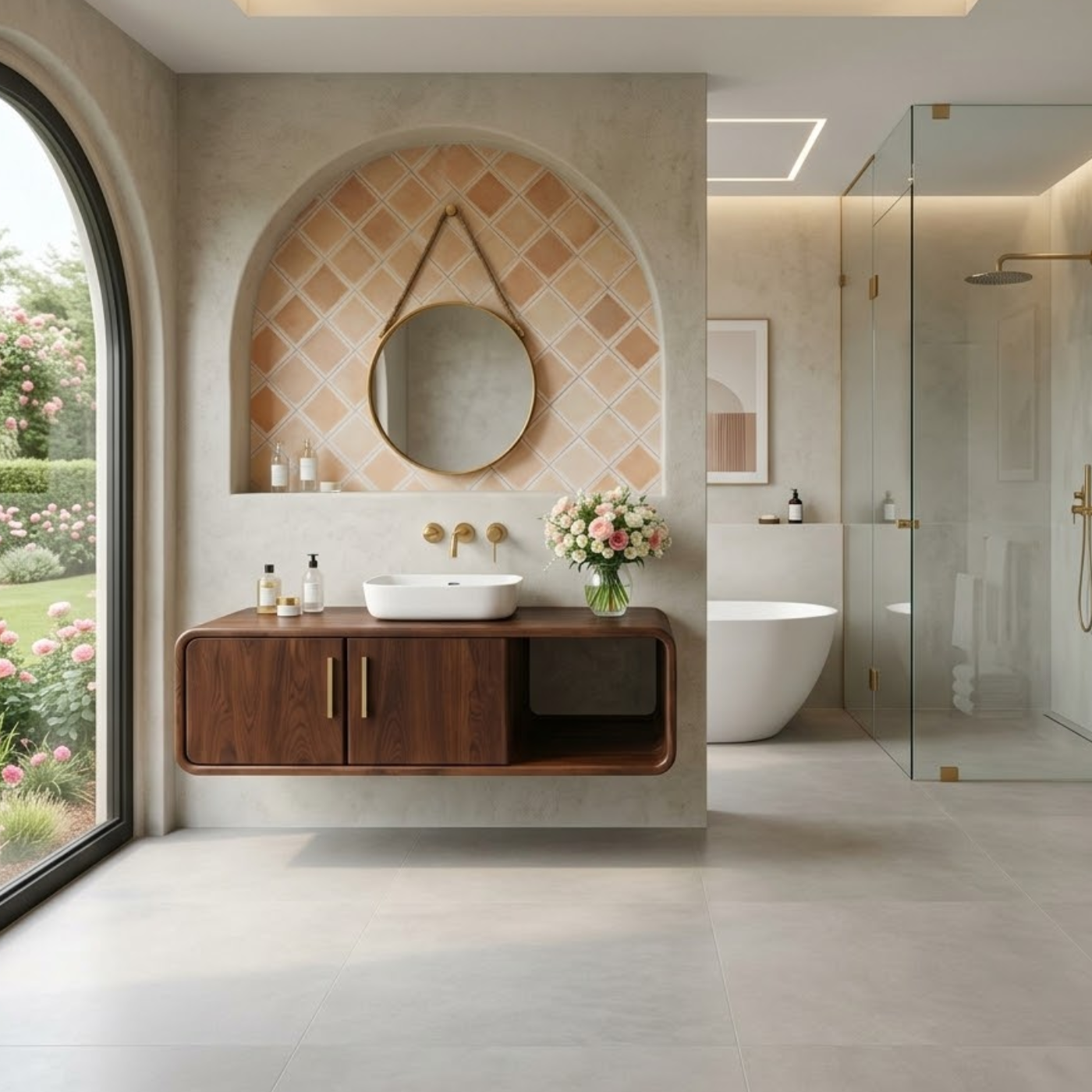 Floating Solid Wood Bathroom Vanity with Cabinet Doors and Open Shelf for Elegant Bathrooms