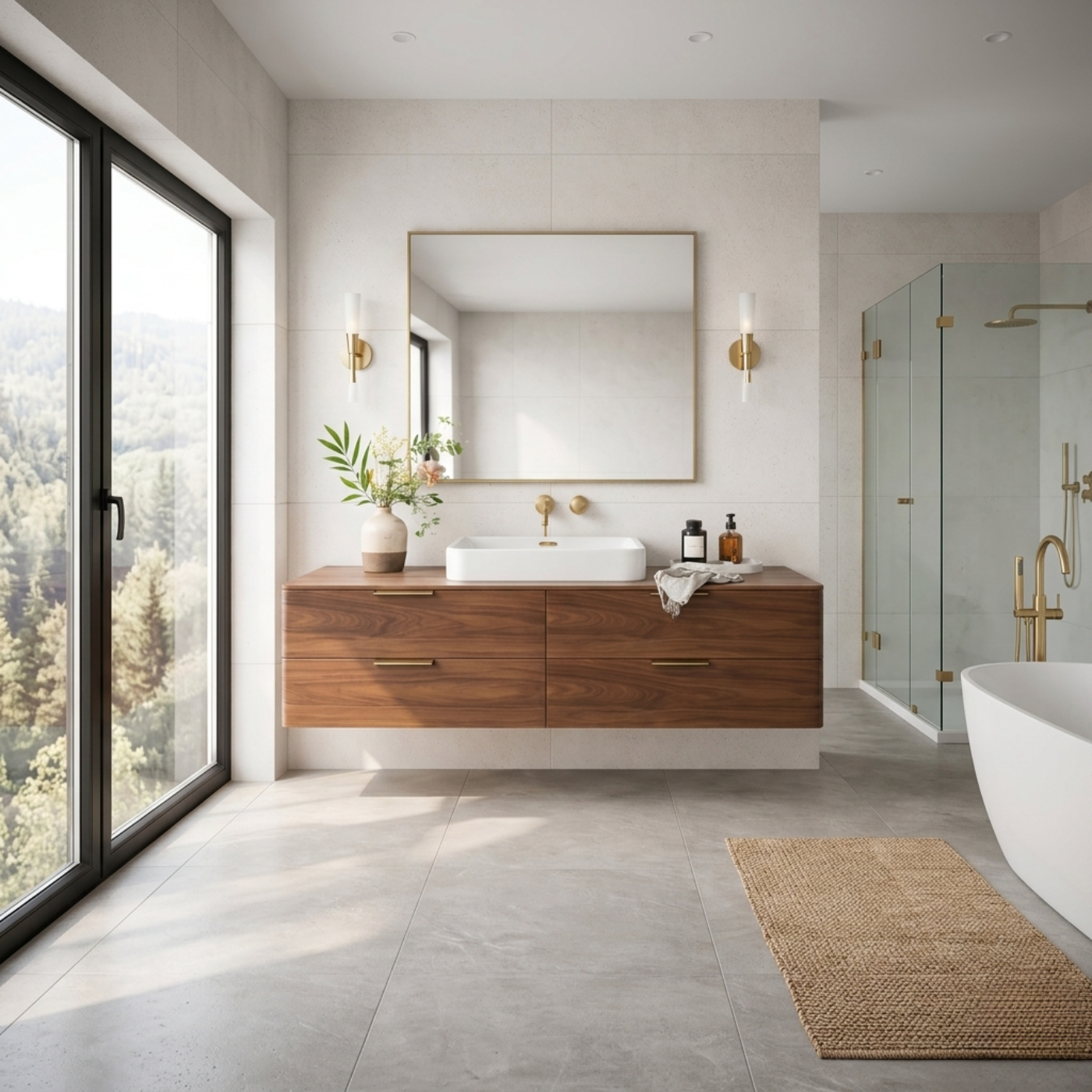 Modern Solid Wood Floating Bathroom Vanity with Four Storage Drawers