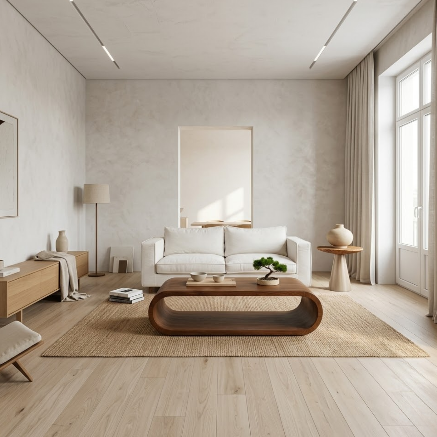 Sculptural Walnut Coffee Table with Curved Design and Open Shelf, Modern Living Room Decor