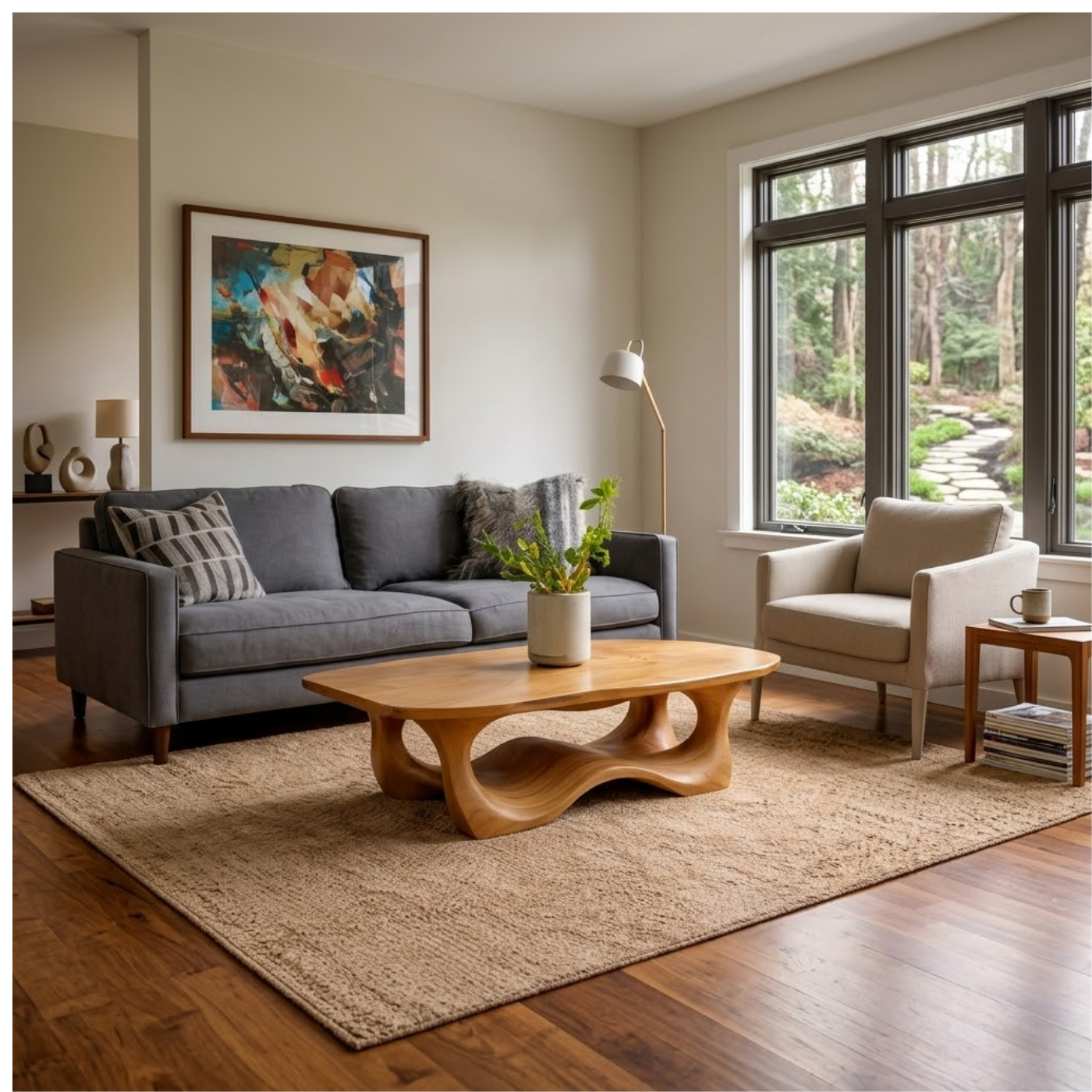 Solid Wood Coffee Table with Sculptural Base and Organic Curved Design