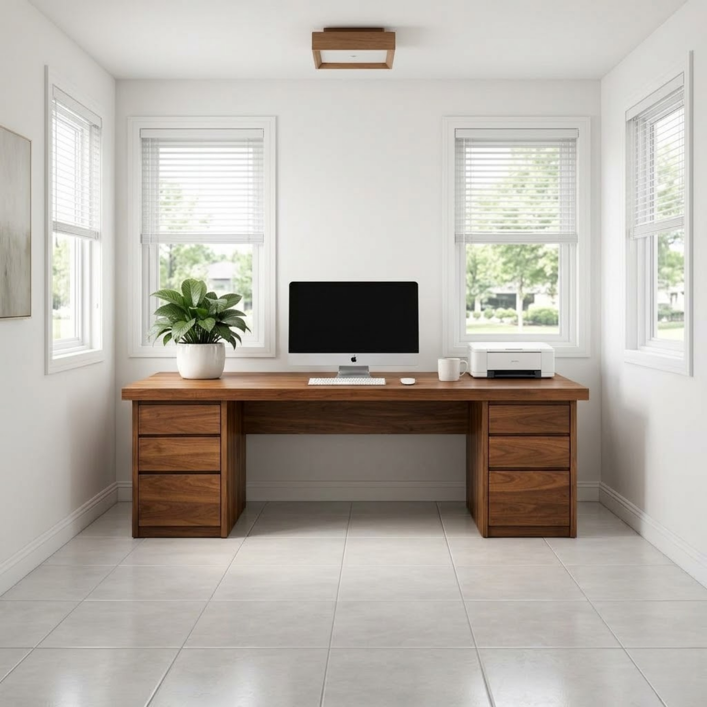 Large Solid Wood Executive Desk with Double Pedestal Storage Drawers