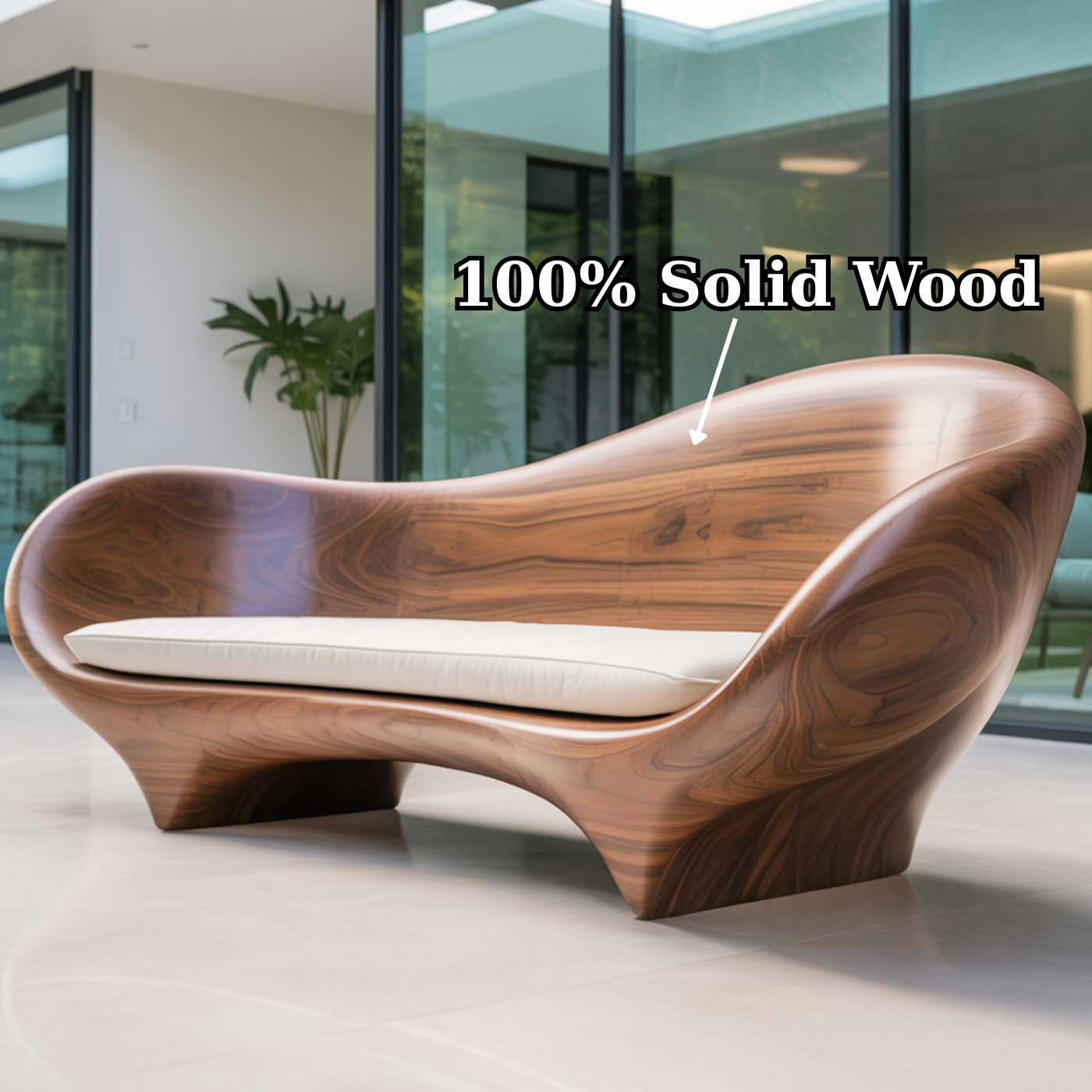 Contemporary Sculptural Solid Wood Sofa with Organic Curved Silhouette