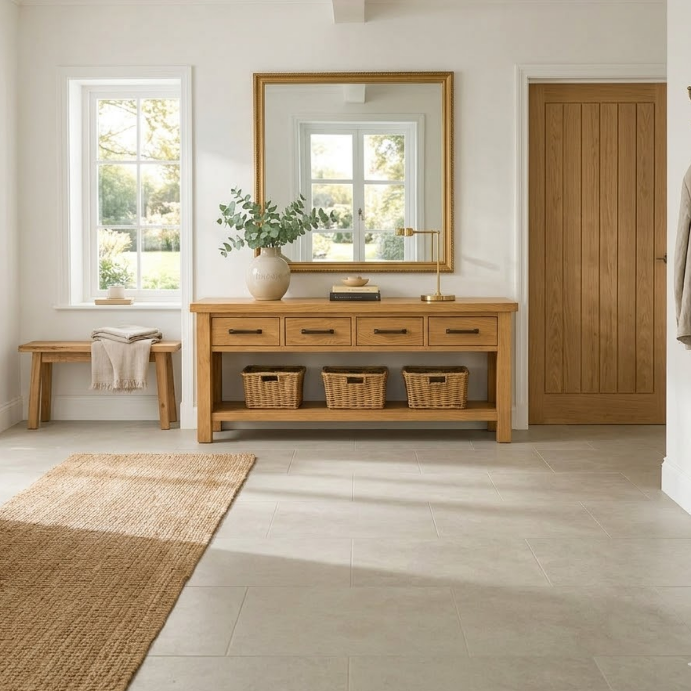 Solid Wood Console Table for Entryway with 4 Drawers and Open Shelf
