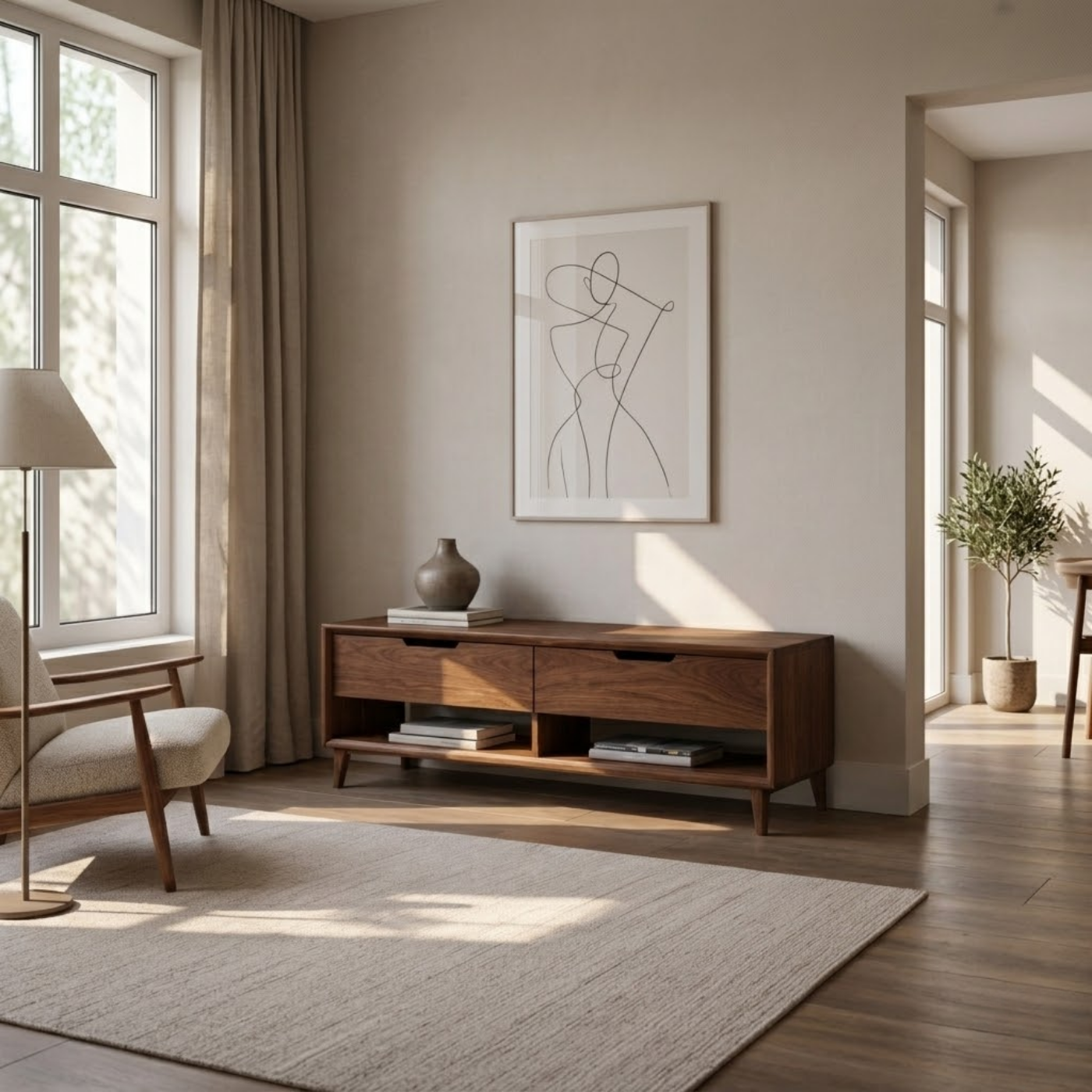 Solid Wood Entryway Bench with 2 Drawers & Open Shelf – Modern Storage Bench