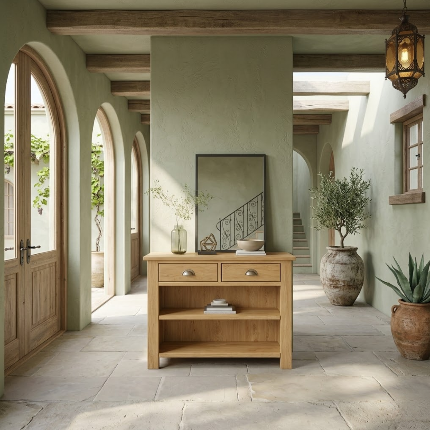 Solid Wood Console Table with Drawers and Shelves – Entryway Storage Console