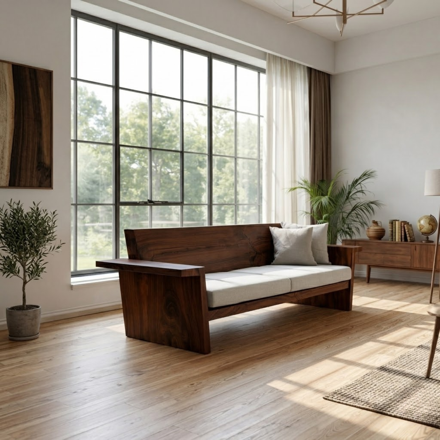 Solid Wood Sofa Frame – Rustic Modern Wooden Bench Style Sofa