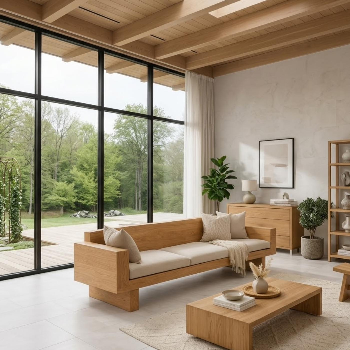 Solid Wood Sofa – Modern Oak Wooden Living Room Sofa