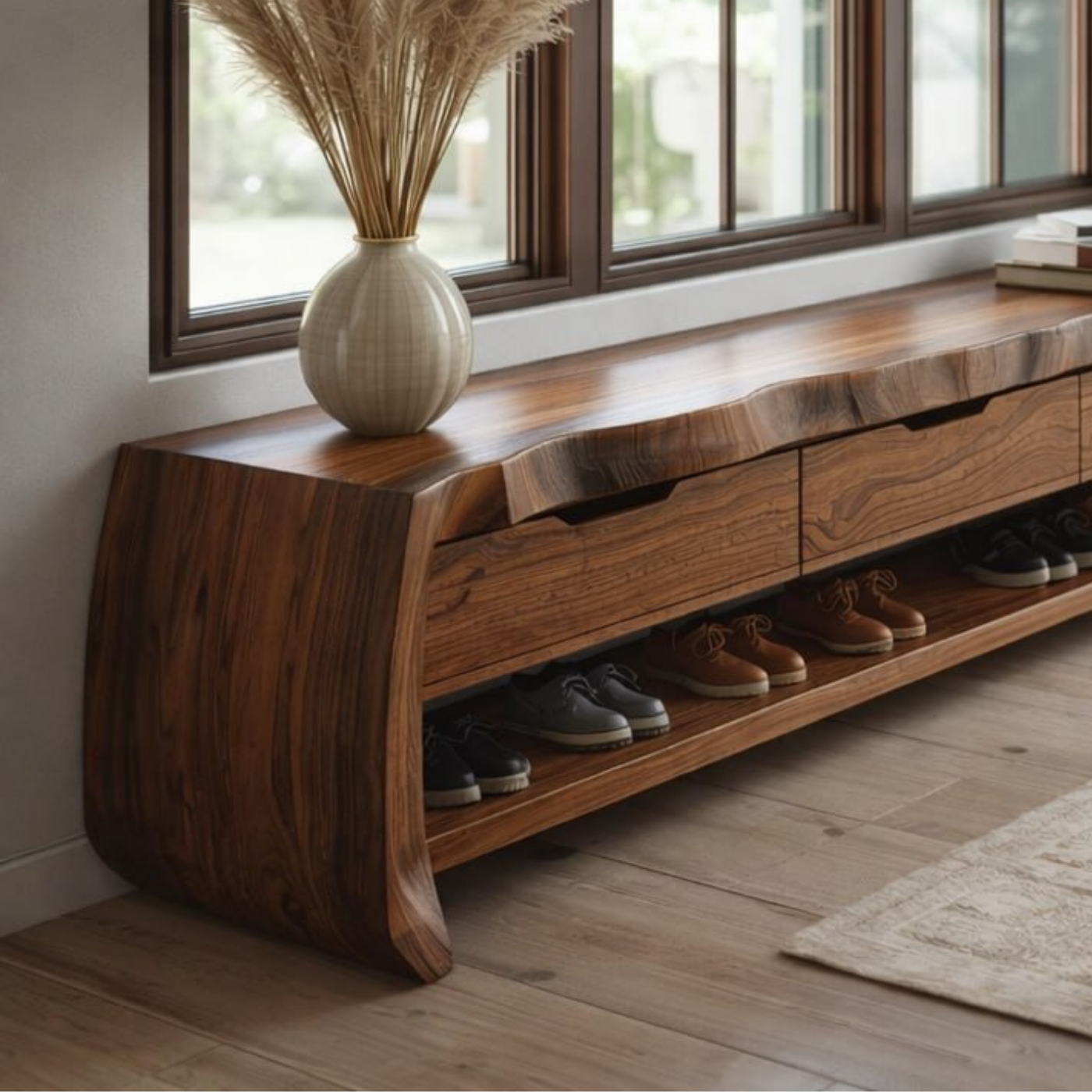 Modern Entryway Bench with Shoe Storage, Wooden Hallway Bench, Console Seat for Mudroom Decor