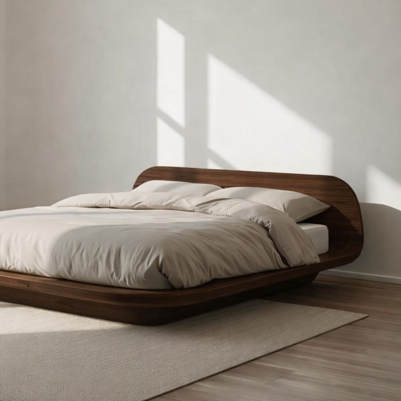 Modern Low Platform Bed Frame, Curved Minimalist Bed, Statement Bedroom Furniture for Home