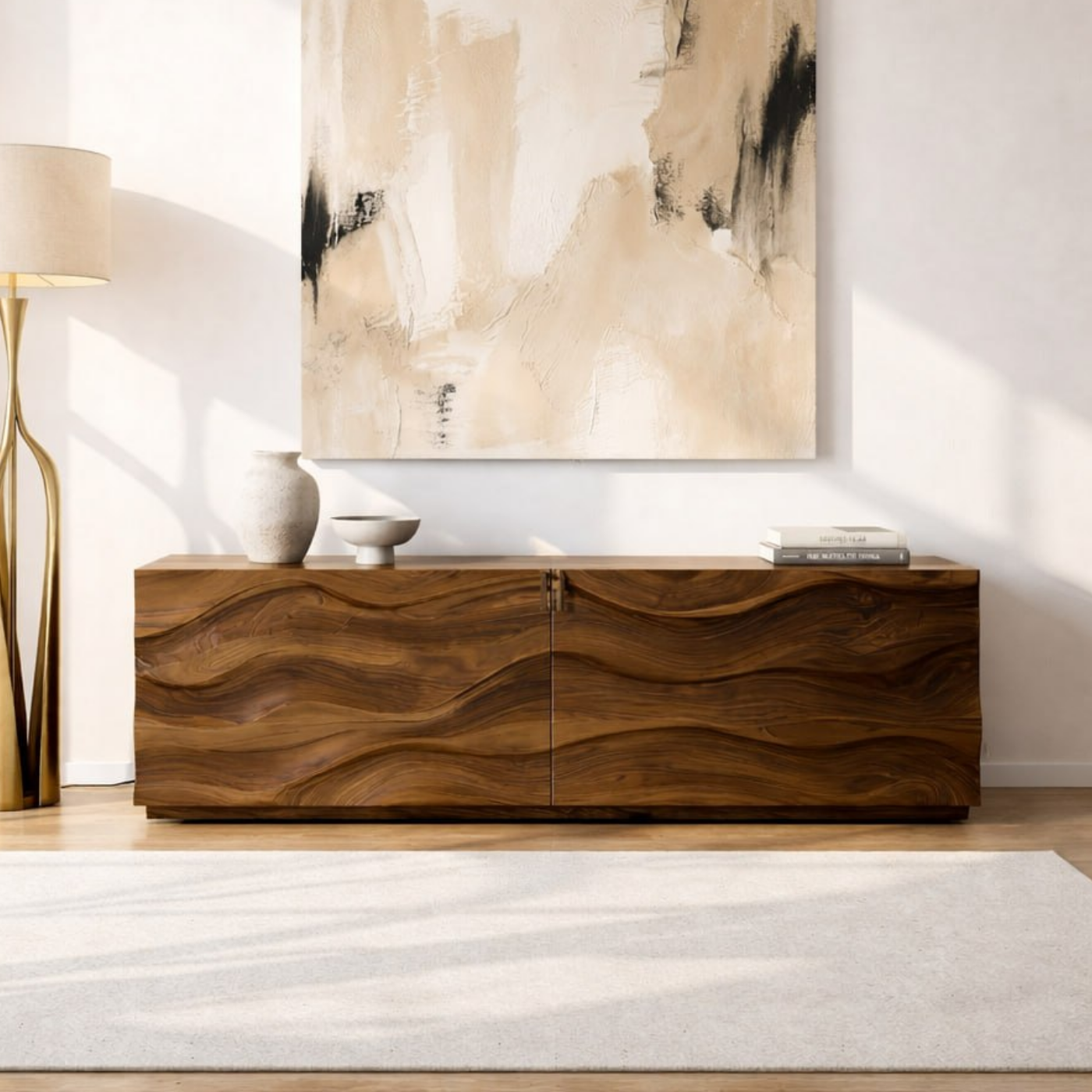 Modern Console Table with Wave Front, Minimalist Entryway Cabinet for Living Room Storage