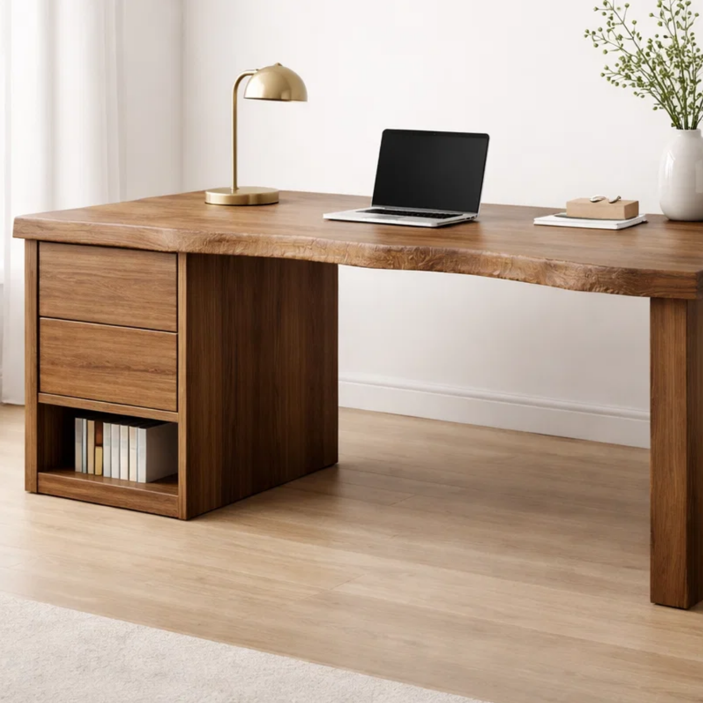 Handcrafted Solid Wood Desk with Live Edge and Drawer Storage