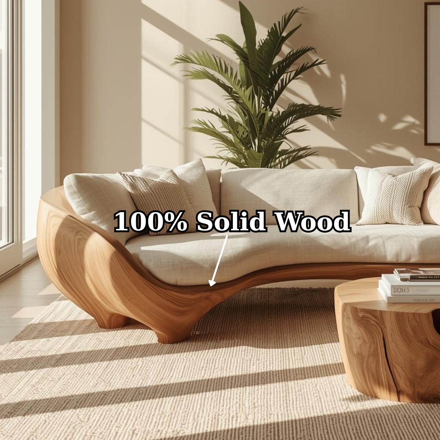 Luxury Curved Solid Wood Sofa with Organic Modern Design