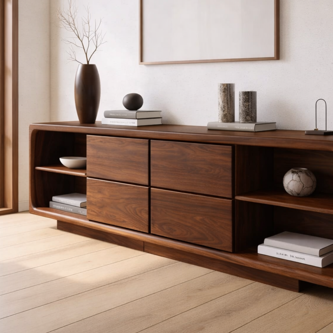 Solid Wood Console Table with Drawer Storage and Open Shelf Design for Modern Living Room