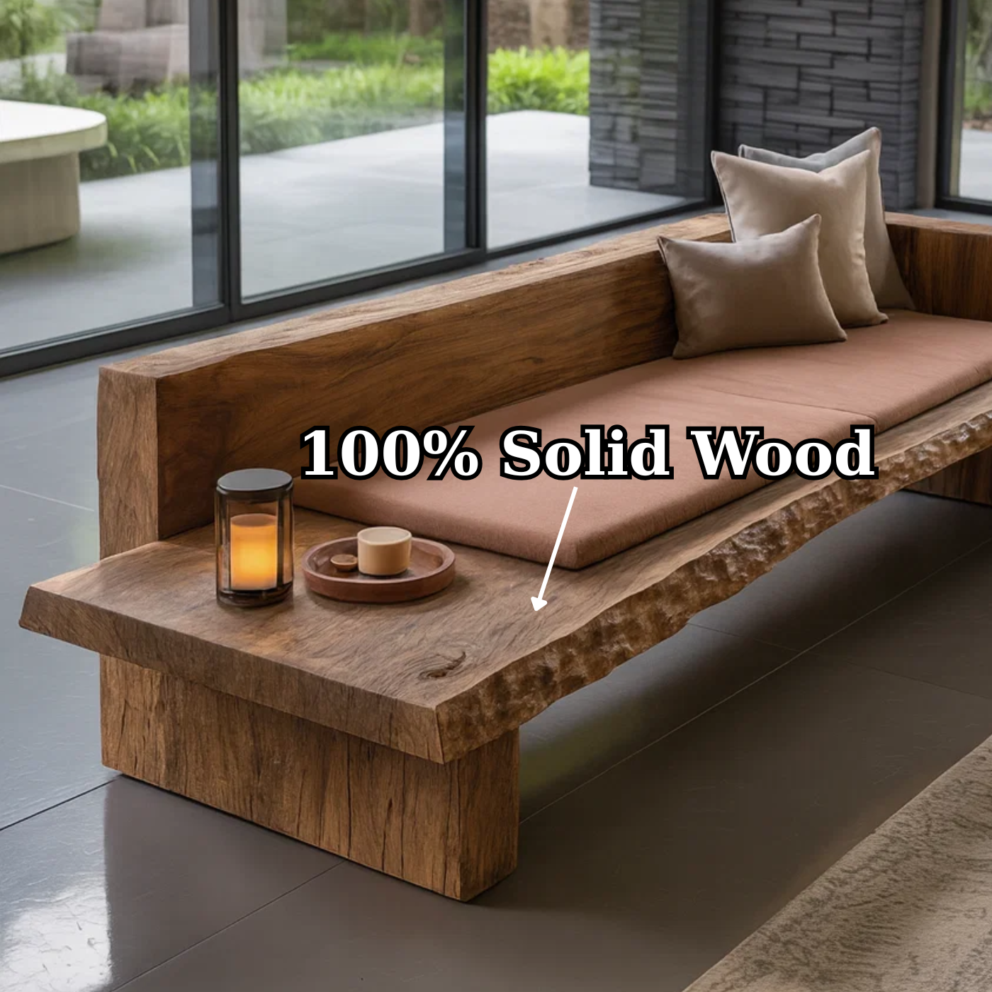 Solid Wood Live Edge Wooden Sofa Contemporary Rustic Style