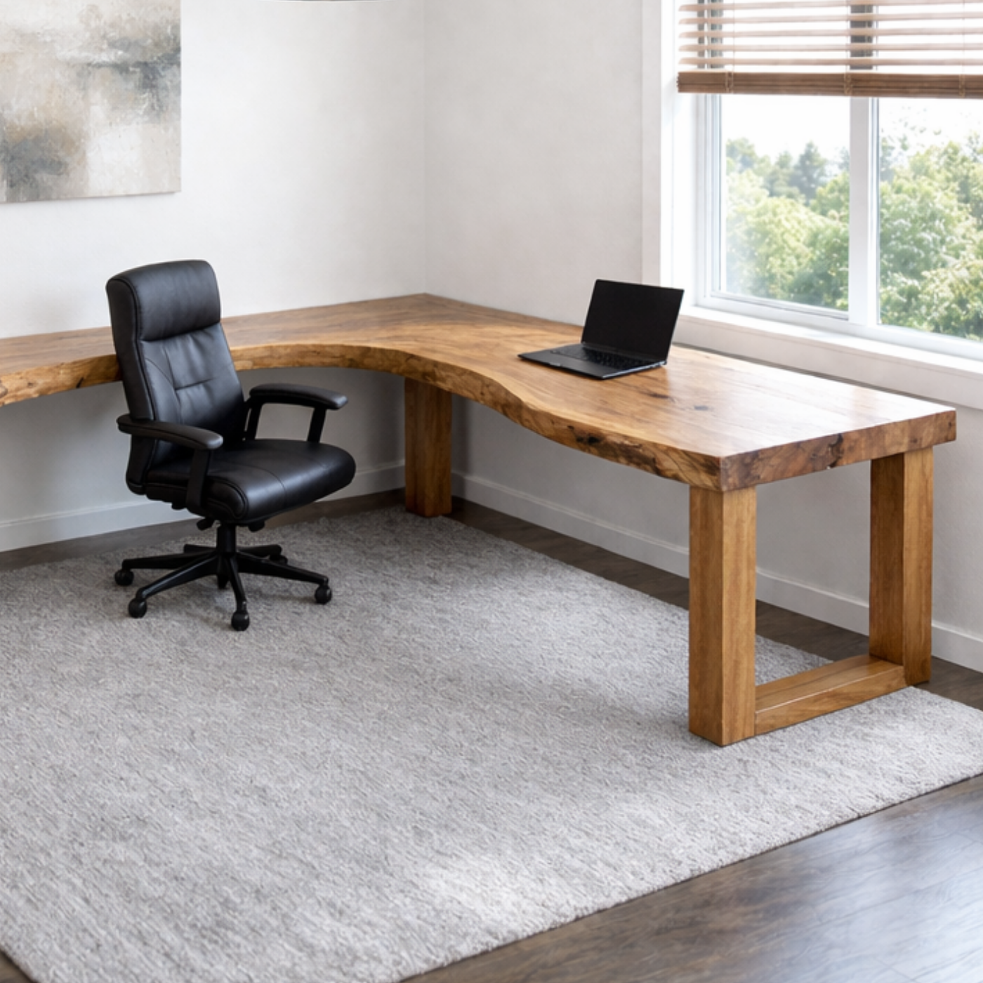 Live Edge Solid Wood L-Shaped Desk for Modern Home Office