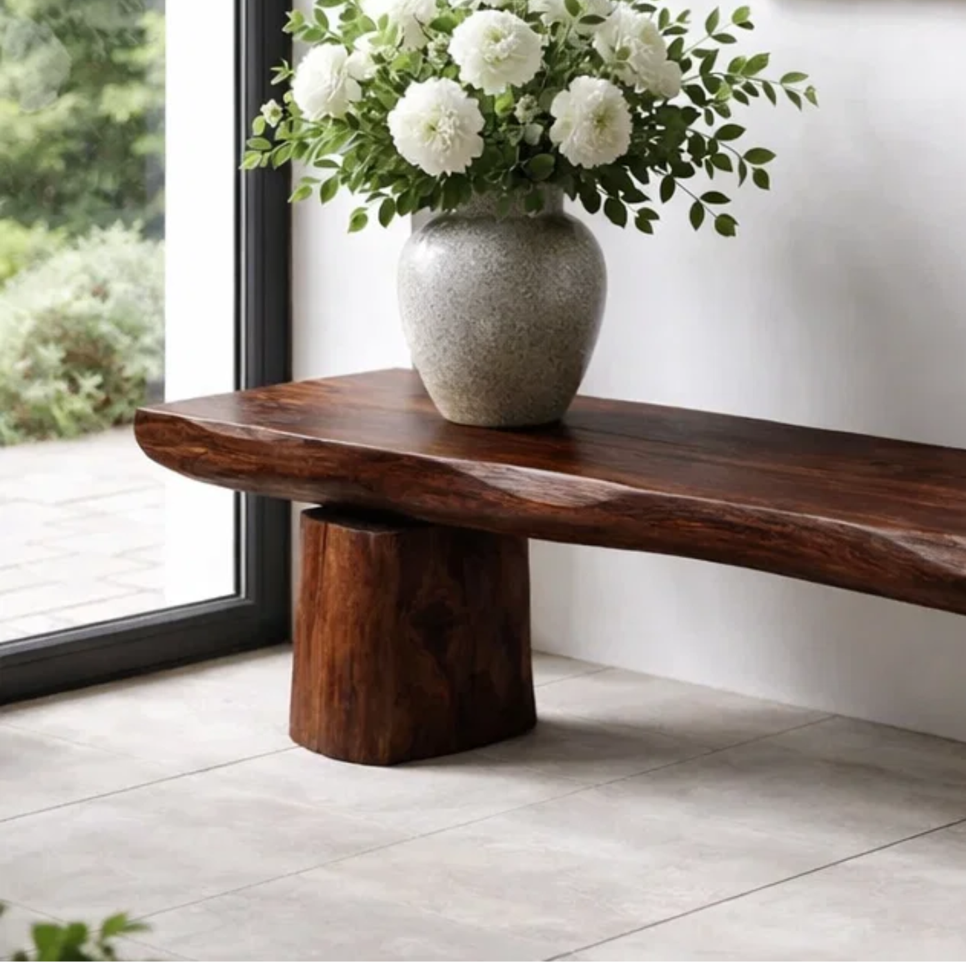 Solid Wood Bench with Live Edge Top – Rustic Entryway & Minimalist Seating Bench