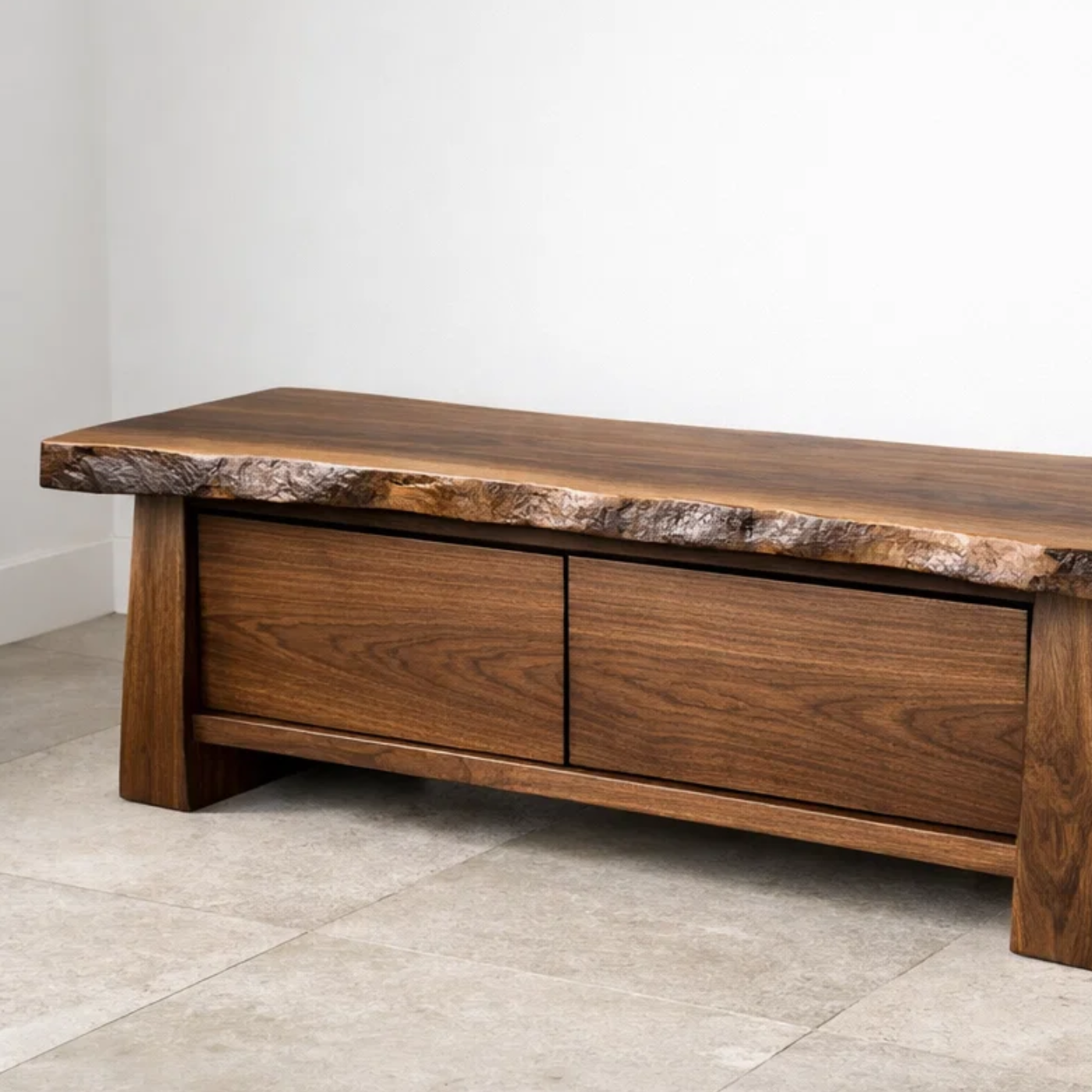 Solid Wood Entryway Bench with Storage Drawers – Live Edge Hallway Seating