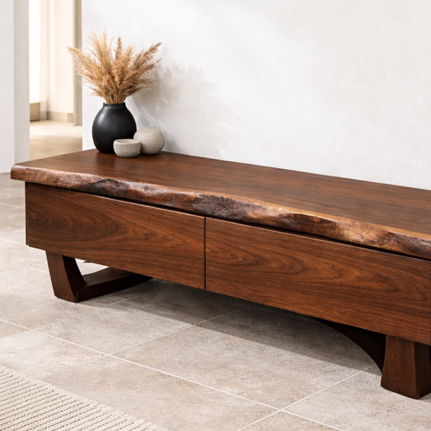 Solid Wood Entryway Bench with Drawers, Live Edge Storage Bench, Hallway Seating, Wooden Shoe Bench