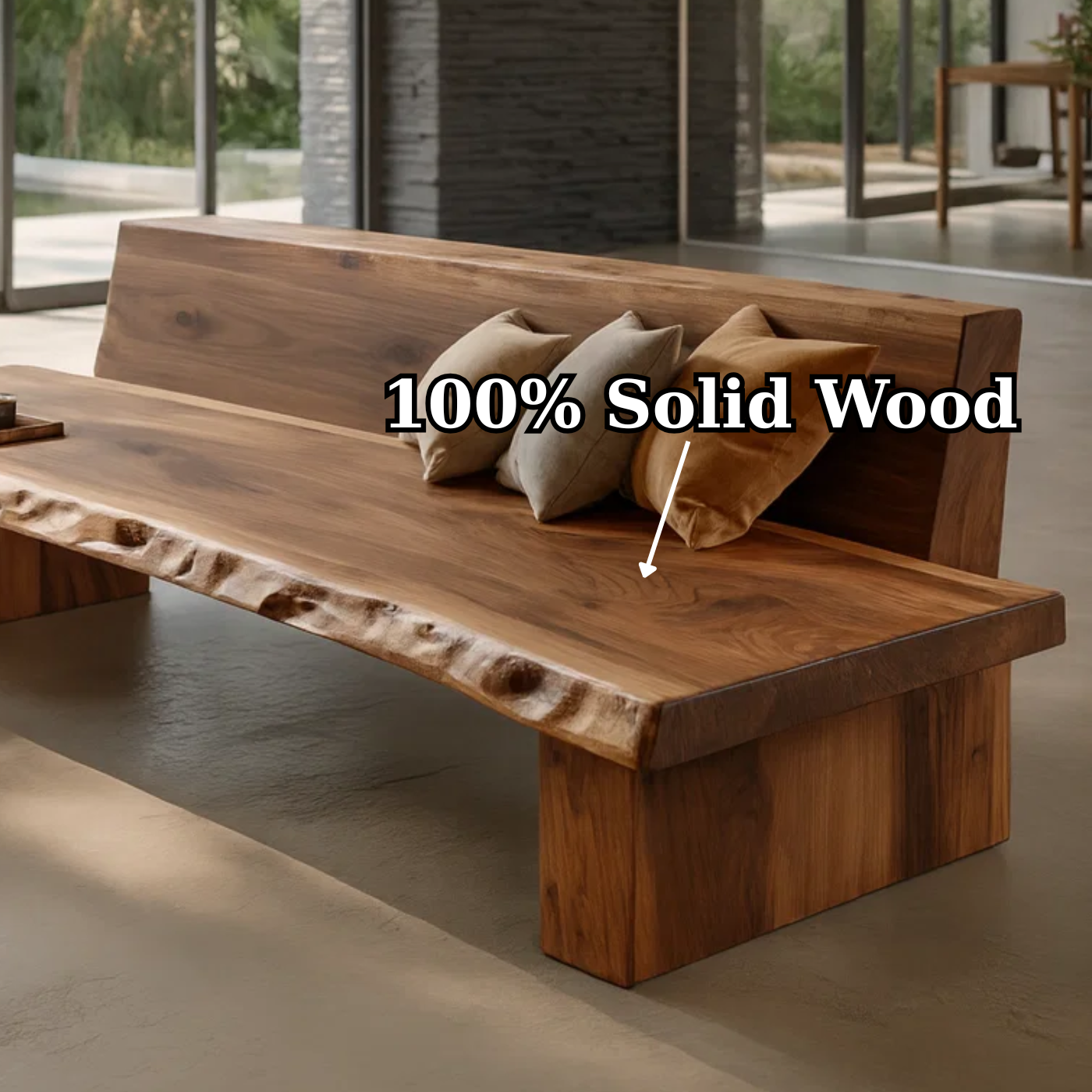 Rustic Solid Wood Sofa with Live Edge Design Natural Wooden Couch for Modern Living Room