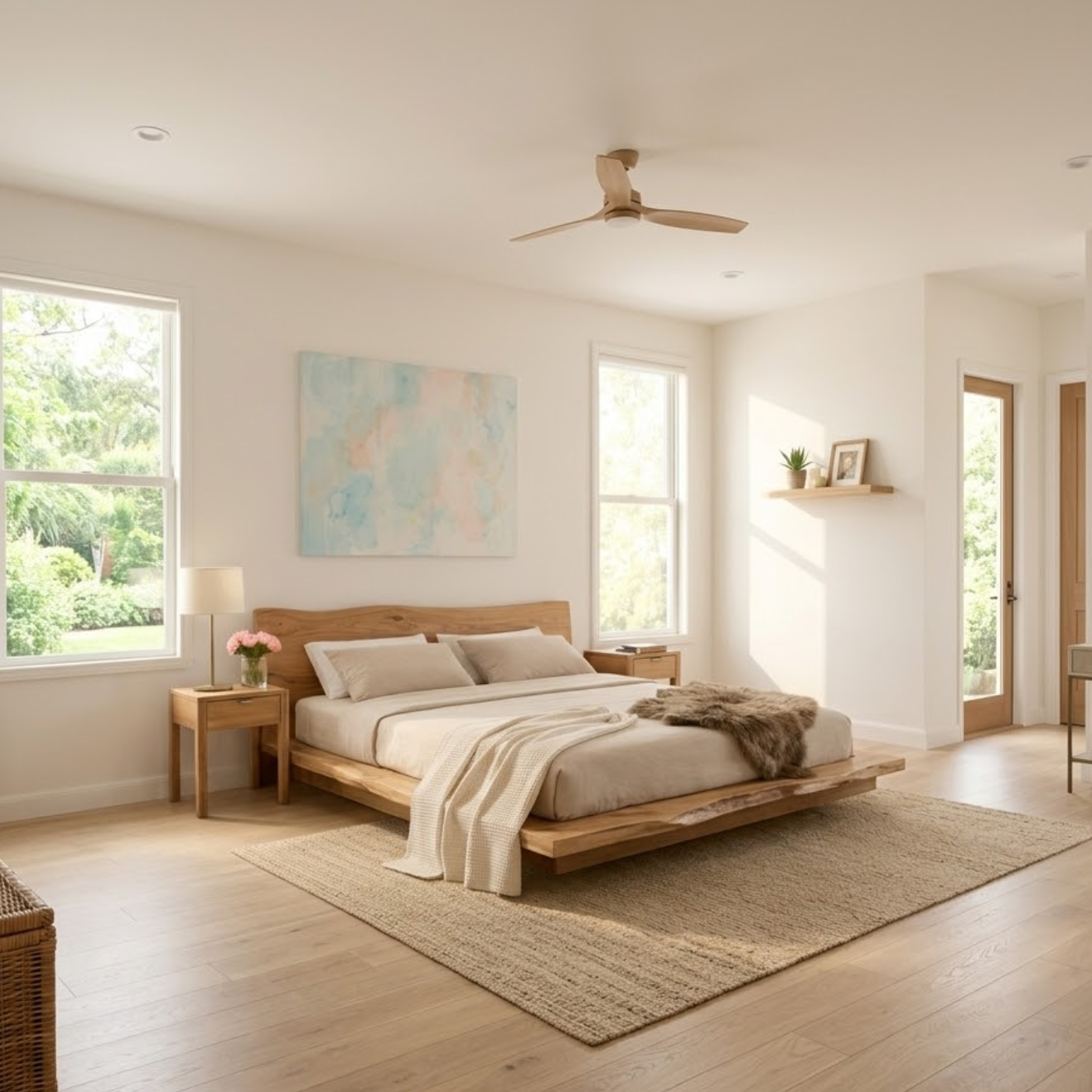 Handcrafted Live Edge Solid Wood Platform Bed, Rustic Modern Bed with Natural Headboard