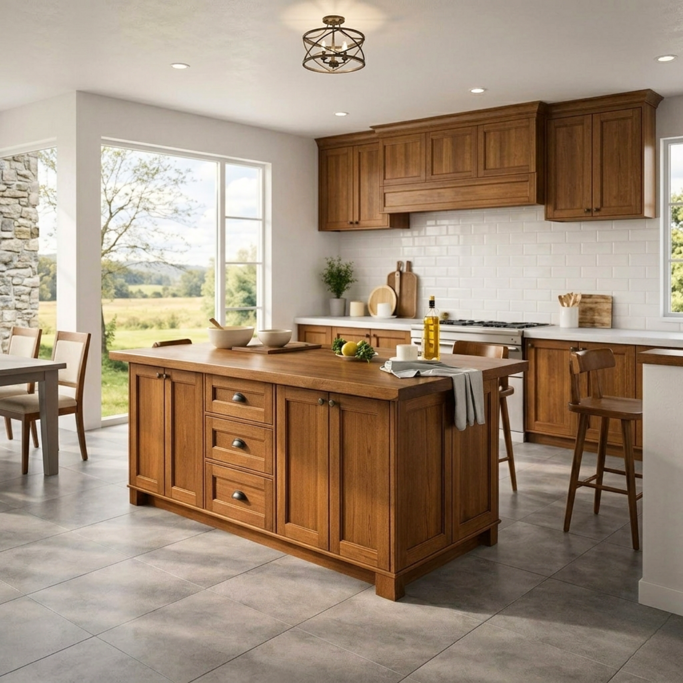 Solid Wood Kitchen Island with Drawers & Cabinets – Walnut Farmhouse Kitchen Table