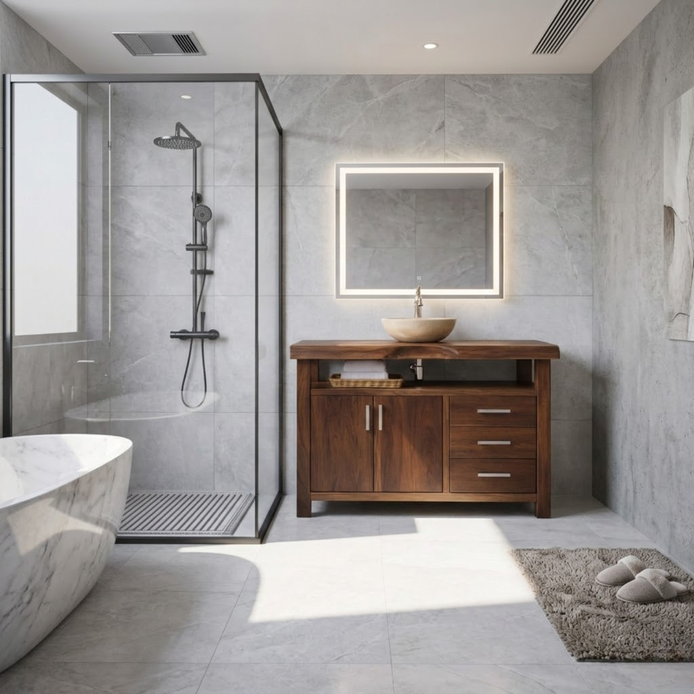 Solid Wood Bathroom Vanity with Cabinet Doors, Three Drawers and Open Shelf – Freestanding Natural Wood Vanity