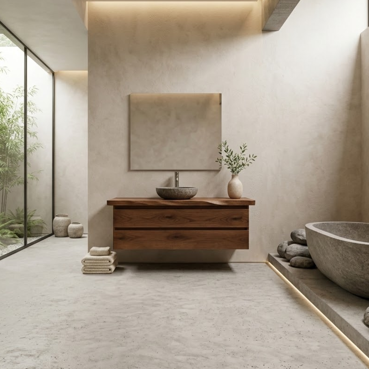 Floating Solid Wood Bathroom Vanity with Double Drawers – Modern Minimalist Wall Mounted Cabinet