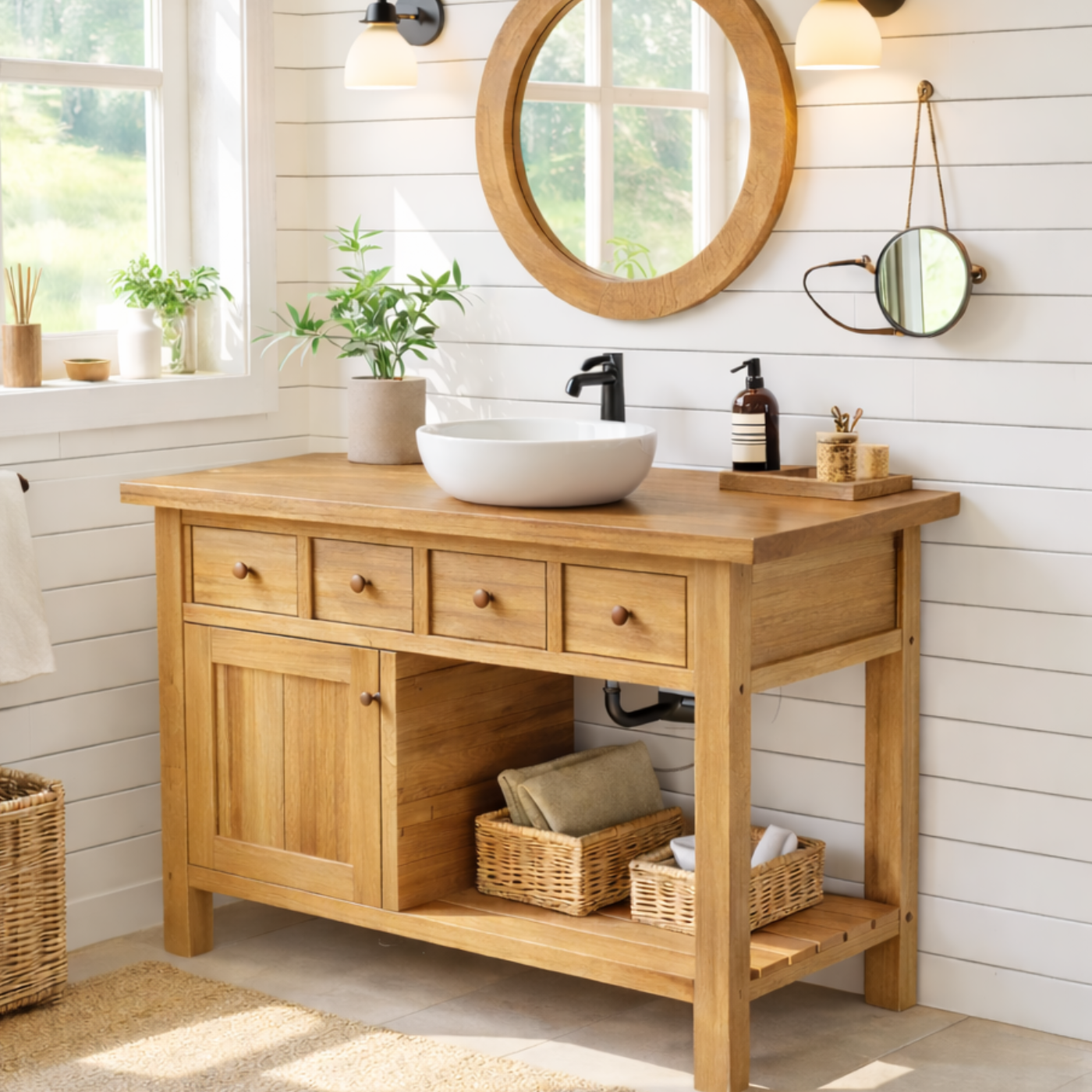 Solid Walnut Bathroom Vanity with Storage for Bathroom Organization