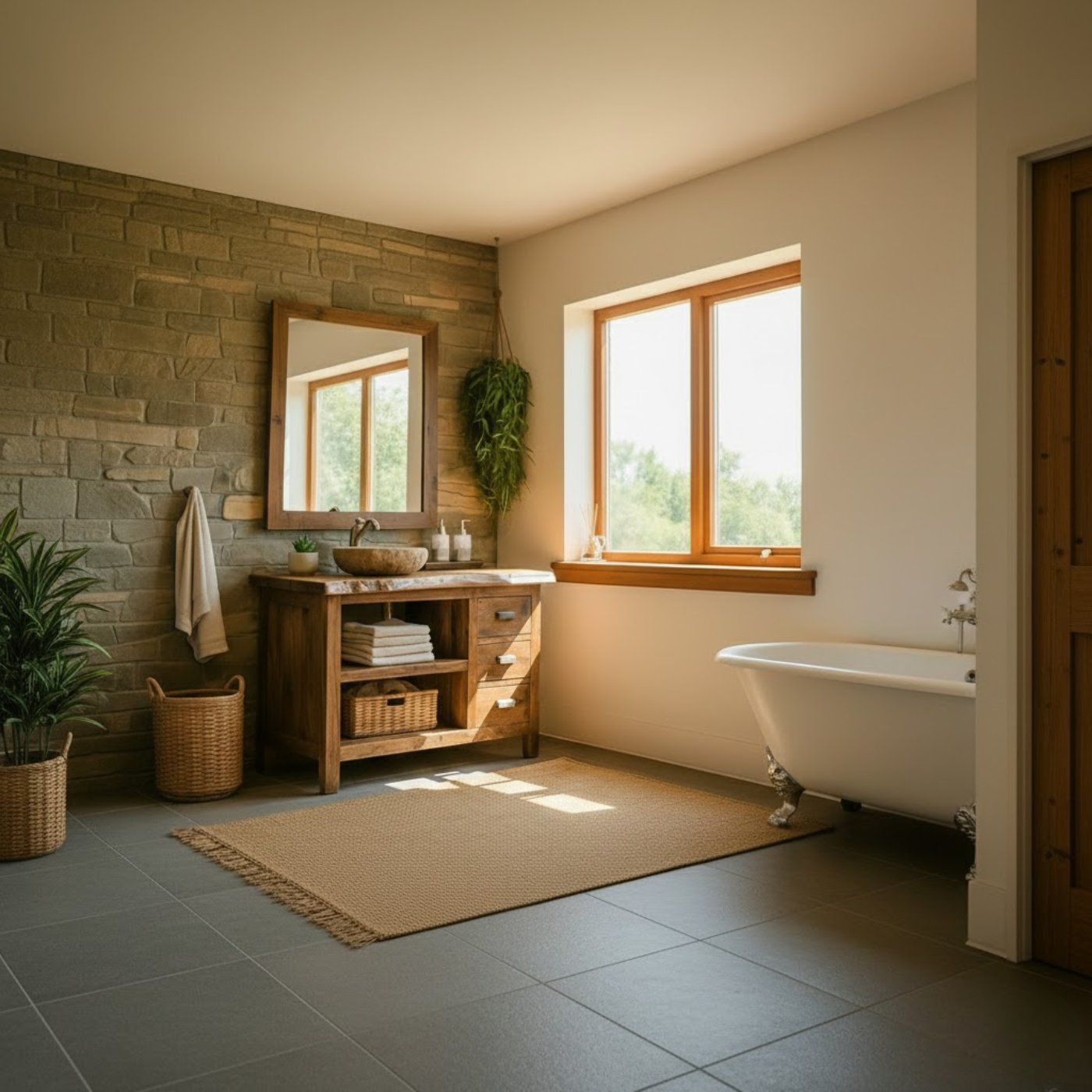 Rustic Solid Wood Live Edge Bathroom Vanity with Open Shelf and Three Drawers