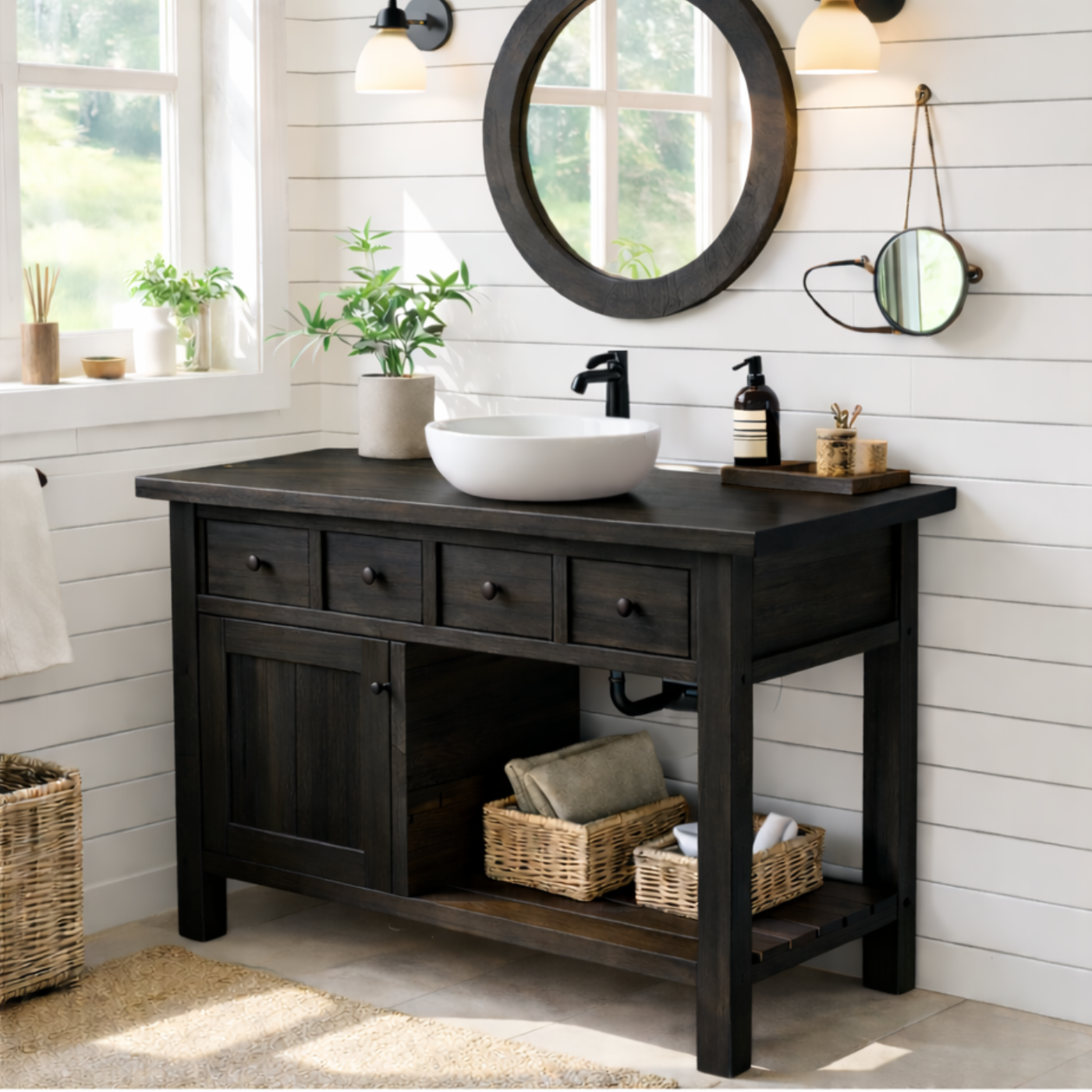 Solid Walnut Bathroom Vanity with Storage for Bathroom Organization