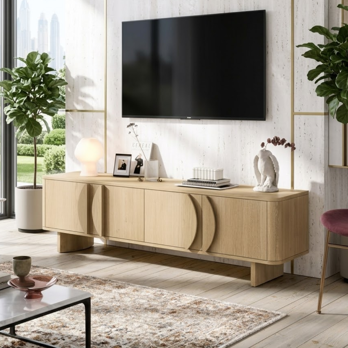 Modern Geometric TV Console, Elegant Media Cabinet for Refined Living-Room Interiors