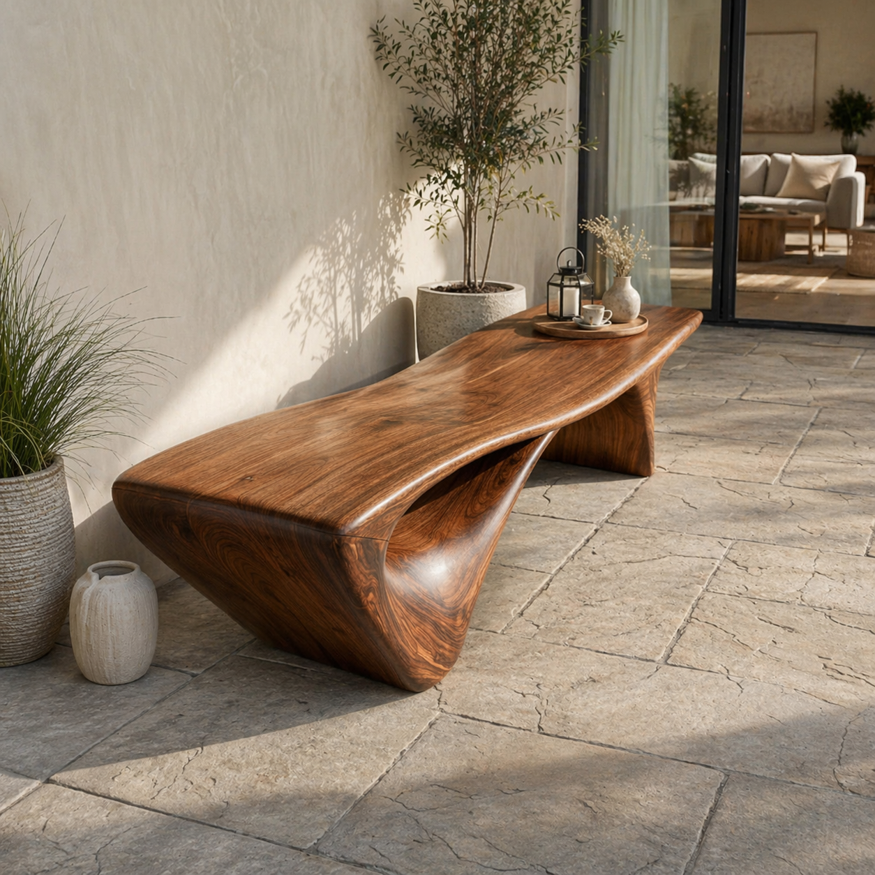 Sculptural Solid Wood Entryway Bench – Organic Modern Designer Statement Furniture