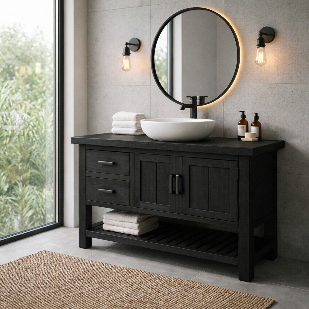 Solid Wood Bathroom Vanity with Drawers and Cabinet Storage