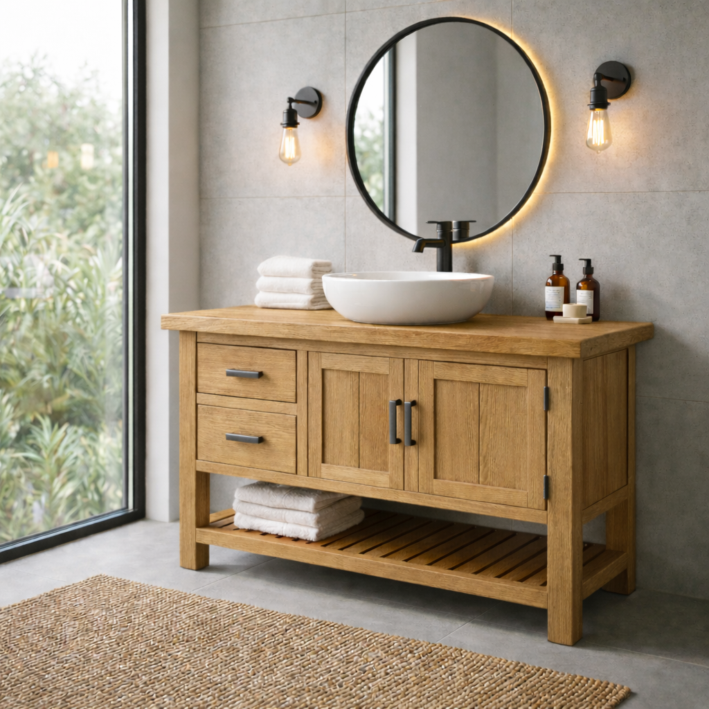Solid Wood Bathroom Vanity with Drawers and Cabinet Storage