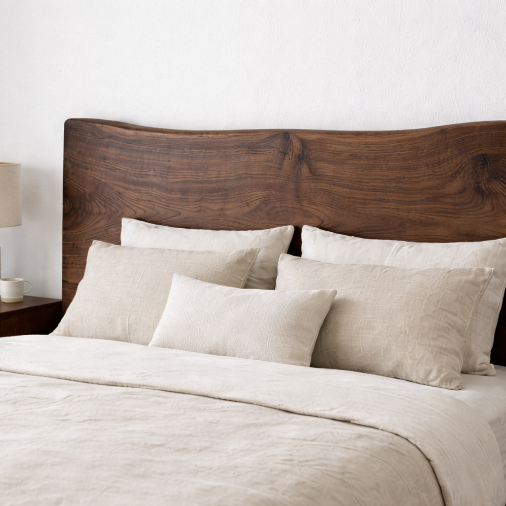 Solid Wood Platform Bed Frame with Curved Headboard – Low Profile Design