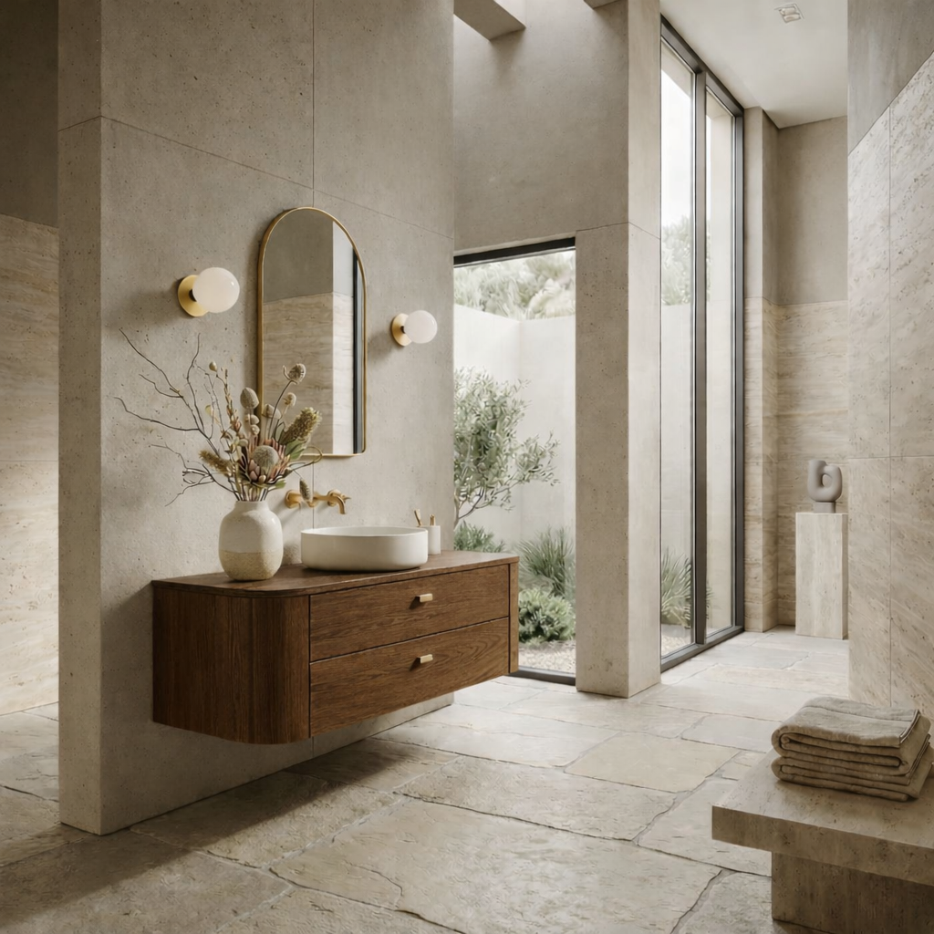 Floating Bathroom Vanity with Curved Edges and Spacious Drawers – Handcrafted Solid Wood Design