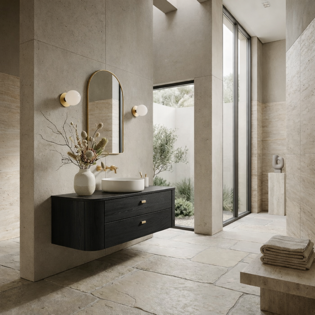 Floating Bathroom Vanity with Curved Edges and Spacious Drawers – Handcrafted Solid Wood Design