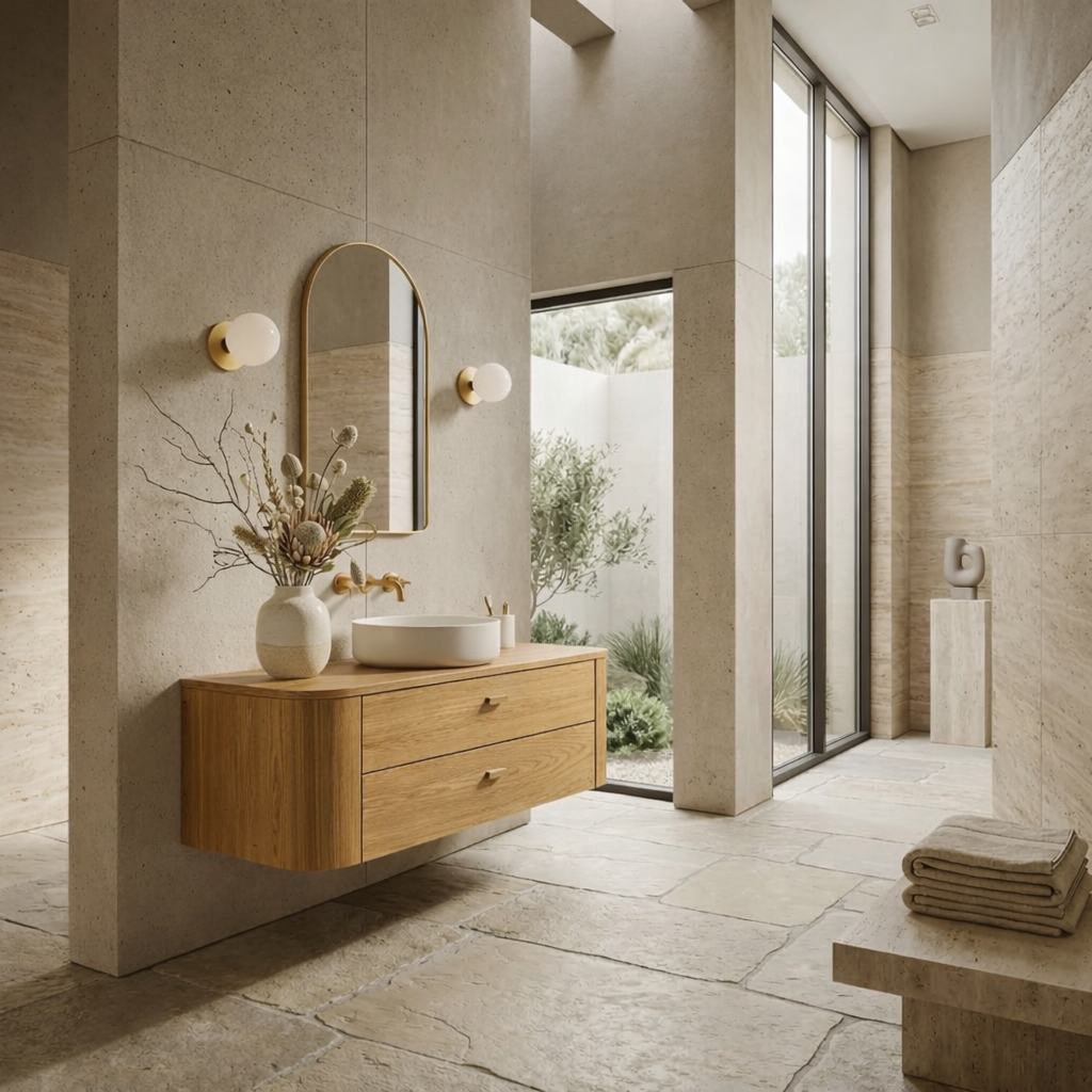 Floating Bathroom Vanity with Curved Edges and Spacious Drawers – Handcrafted Solid Wood Design