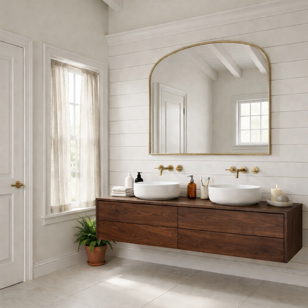 Floating Bathroom Vanity with Double Drawers – Handcrafted Solid Wood Design