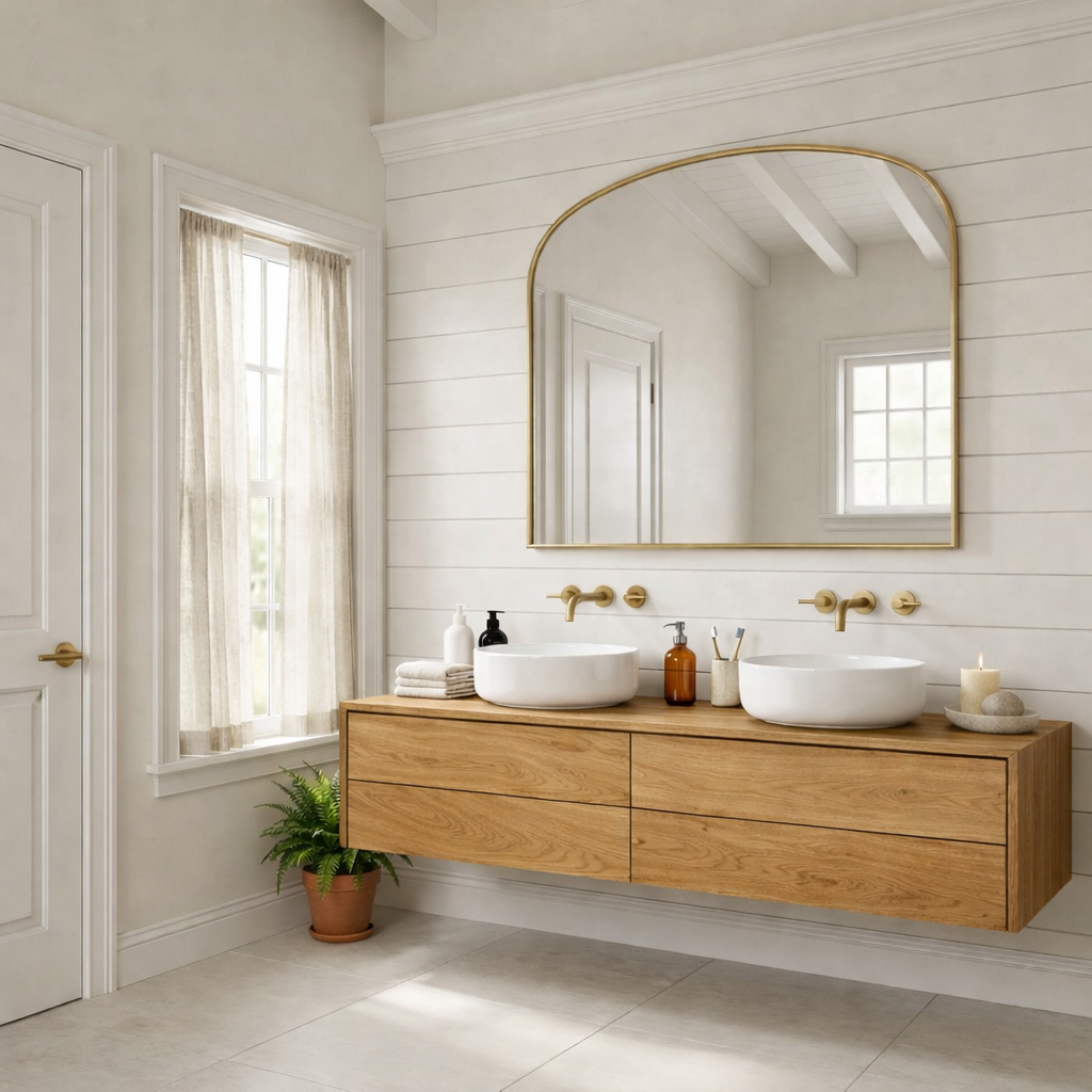Floating Bathroom Vanity with Double Drawers – Handcrafted Solid Wood Design