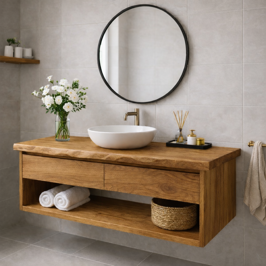 Floating Solid Wood Bathroom Vanity With Drawers – Wall Mounted