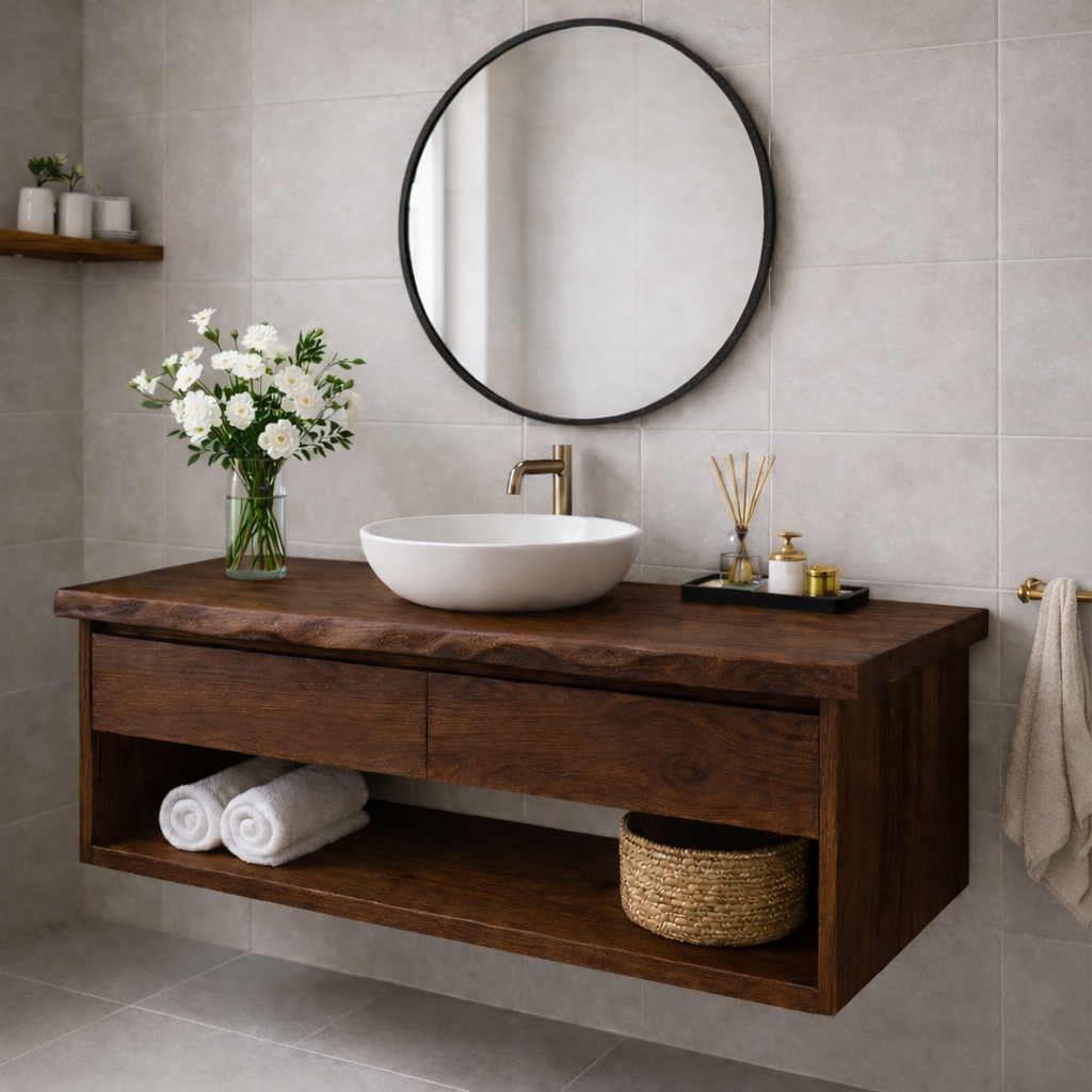 Floating Solid Wood Bathroom Vanity With Drawers – Wall Mounted