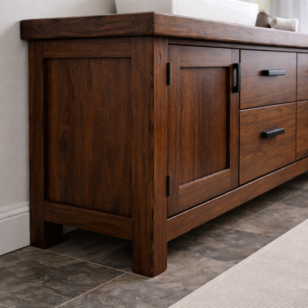 Solid Wood Bathroom Vanity with 4 Drawers & Side Cabinet Door