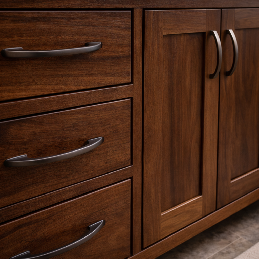 Live Edge Solid Wood Bathroom Vanity with 6 Drawers & Double Doors