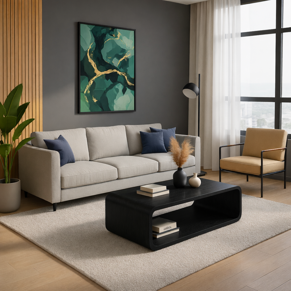 Solid Wood Coffee Table with Open Shelf – Modern Low Coffee Table for Living Room