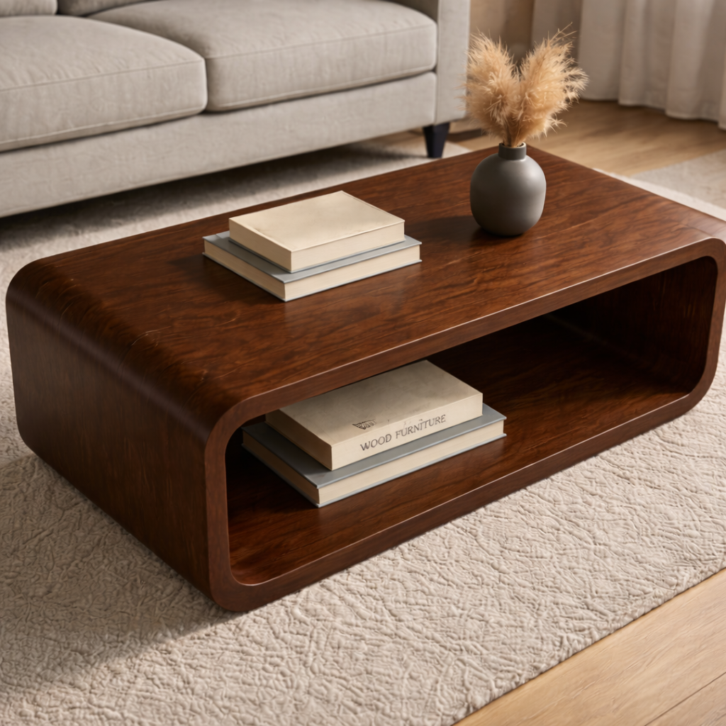 Solid Wood Coffee Table with Open Shelf – Modern Low Coffee Table for Living Room